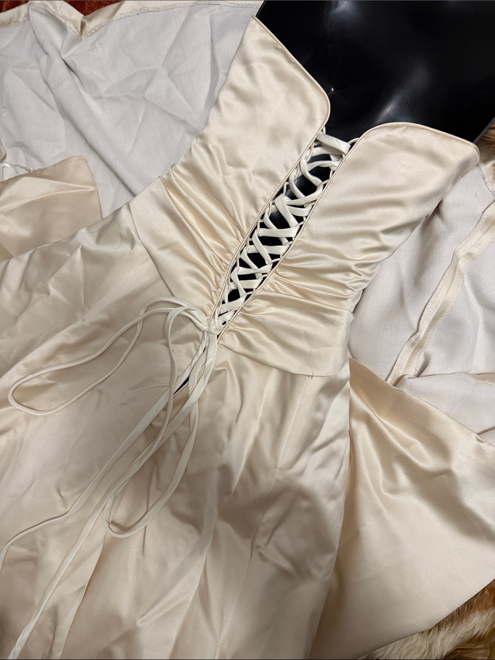 Maggie Sottero | Vintage Strapless Champagne Satin Corset Back Wedding Dress | 8 - Picture 5 of 9